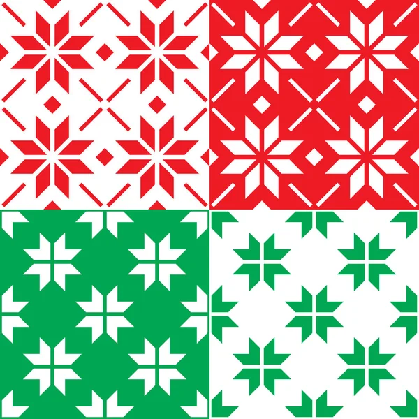 Kış Nordic Snowflakes Desen Noel Sorunsuz Tasarım Kırmızı Yeşil Kümesini — Stok Vektör