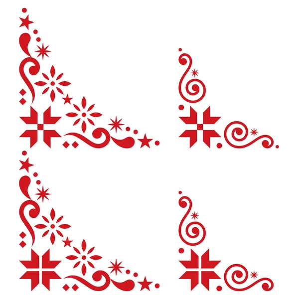 圣诞矢量角套装 斯堪的纳维亚风格 白色背景上有红色雪花的民俗设计元素 — 图库矢量图片