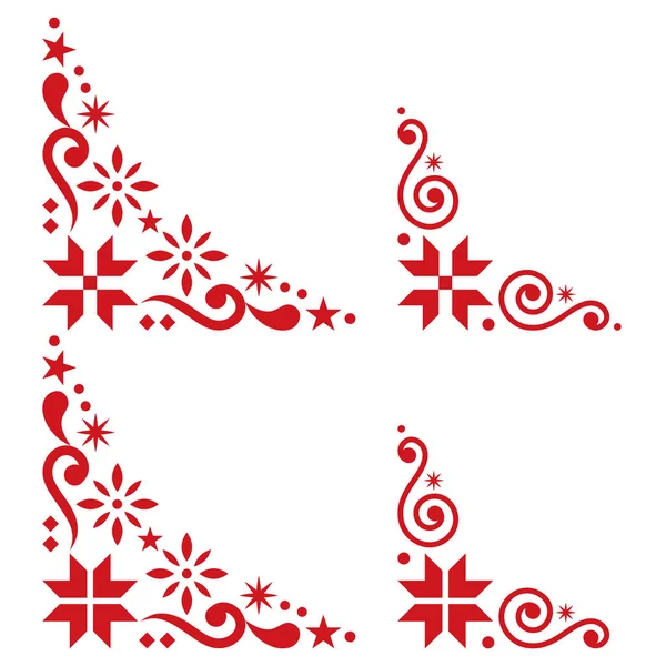 Kerst Vector Hoek Set Scandinavische Stijl Folk Design Elementen Met — Stockvector