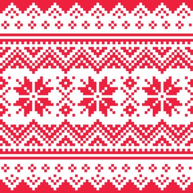 Samiden esinlenilmiş Noel vektörsüz kış şablonu, Laponya halk sanatı tasarımı, geleneksel örgü ve nakış.