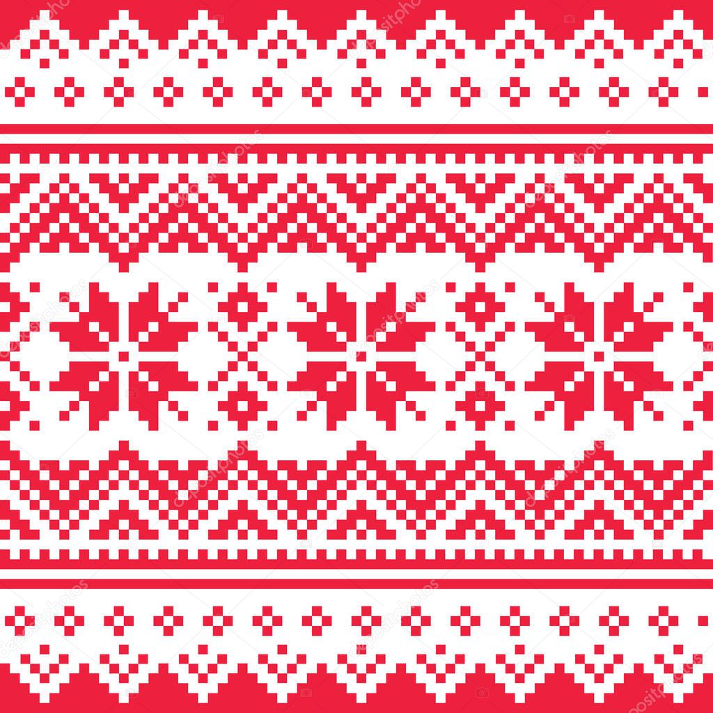 Christmas vector seamless winter pattern, inspired by Sami people, Lapland folk art design, traditional knitting and embroidery