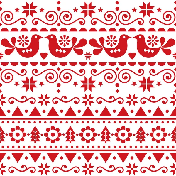 Scandinavian Christmas Cute Seamless Vector Pattern Folk Art Style Repetitive — Stock Vector