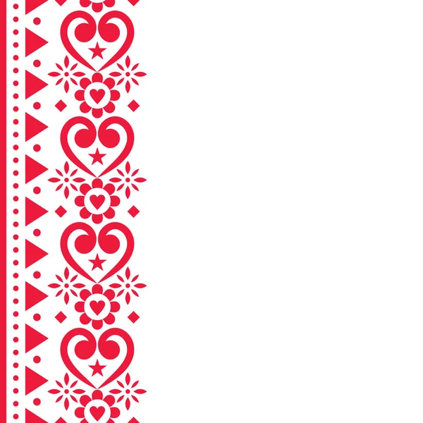 情人节矢量贺卡或婚纱垂直面设计 斯堪的纳维亚传统绣花民间艺术风格 — 图库矢量图片