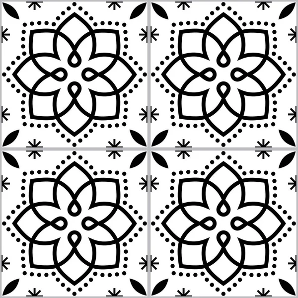 幾何学的なAzulejoベクトルタイルシームレスなモノクロパターンポルトガルのアート リスボンスタイルのタイルの背景に触発 — ストックベクタ