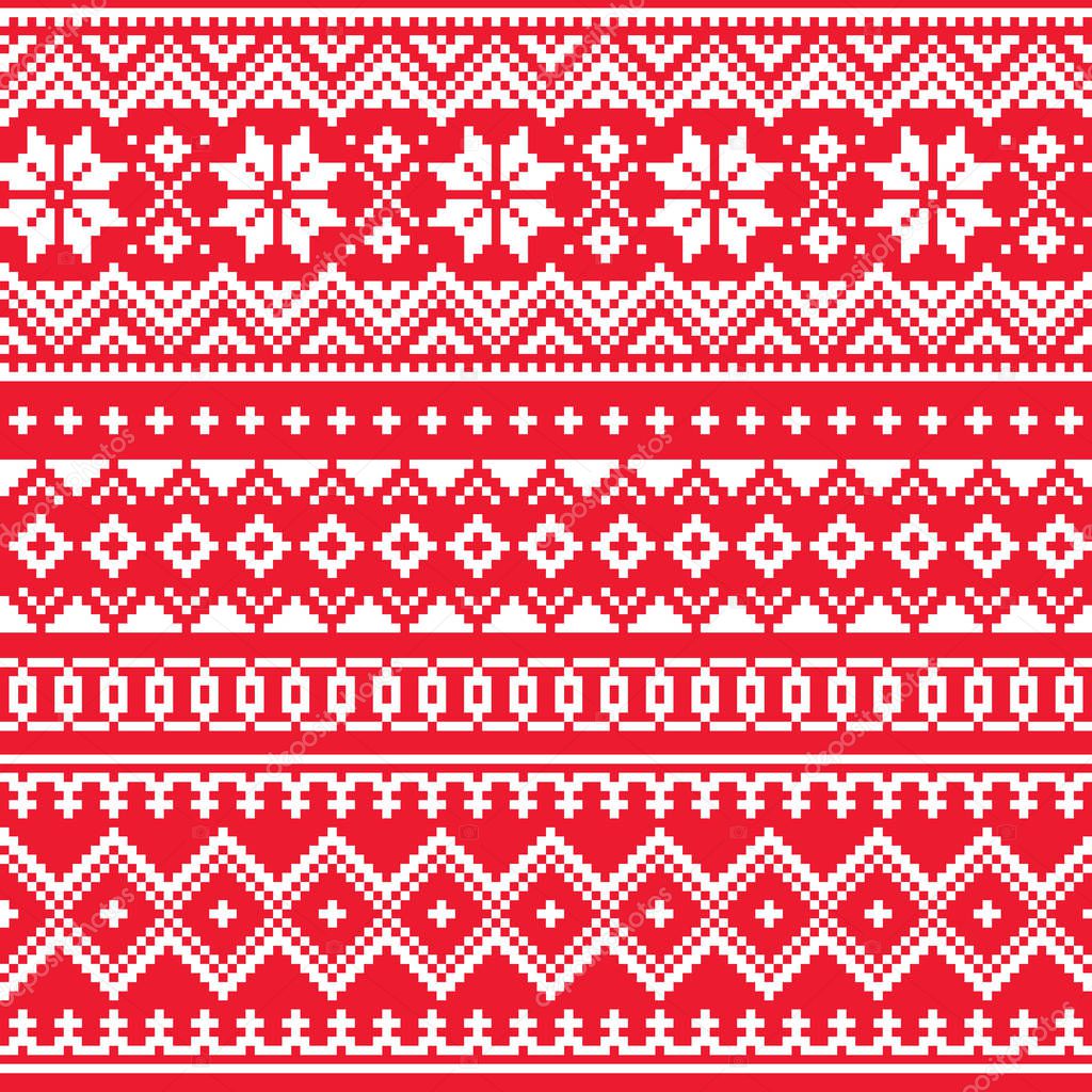 Christmas, winter vector seamless pattern, Scandinavian folk art design, traditional knitting and embroidery inspired by Sami people, Lapland art