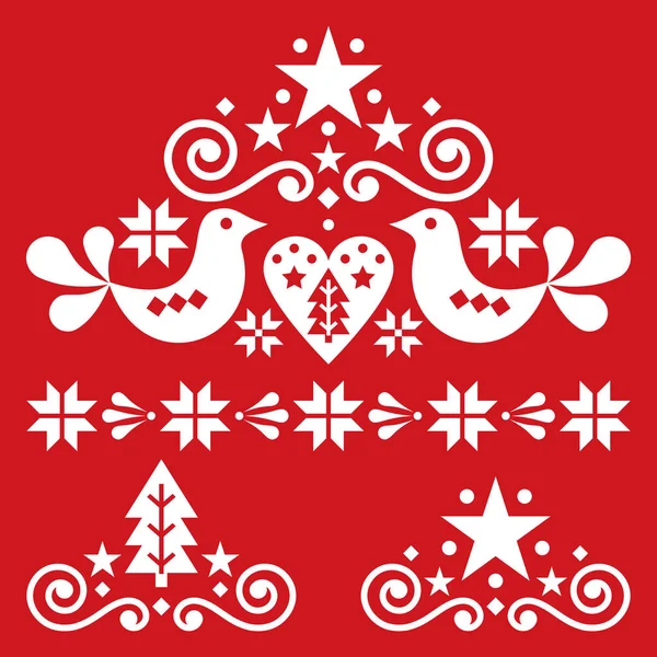 Xmas Scandinavian White Folk Art Vector Design Set Christmas Single — Stock Vector