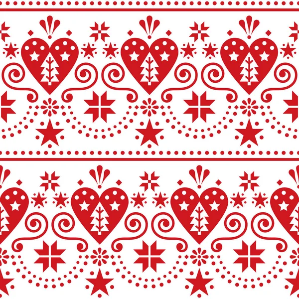 Scandinavian Christmas Folk Art Seamless Vector Pattern Long Horizontal Repetitive — Stock Vector