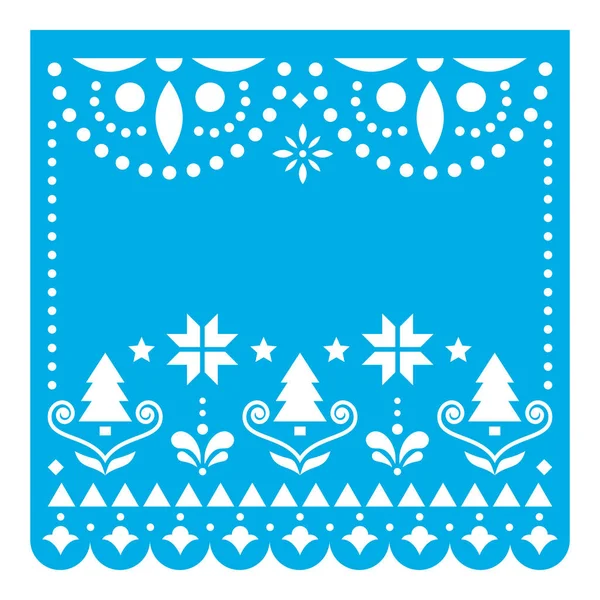 Christmas Papel Picado Vector Design Template Text Mexican Xmas Greeting — Stock Vector