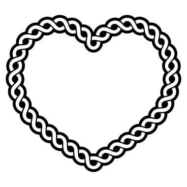 Kelt vektör desenli kalp şekli - aşk konsepti, örgülü kalp çerçevesi, Aziz Patrick Günü için tebrik kartı, Sevgililer Günü 