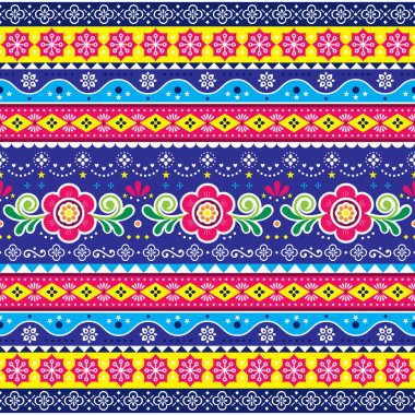 Pakistanlı ya da Hintli kamyon çizimleri kusursuz desenli, çiçekli, yapraklı ve soyut şekilli yinelenen tasarım  