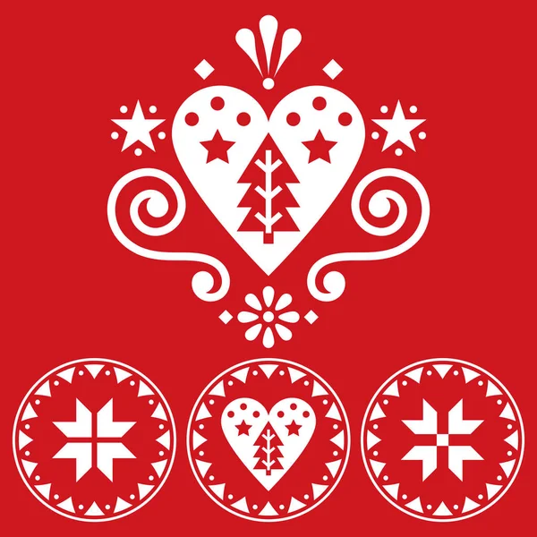 Kerst Scandinavische Folk Kunst Vector Design Enkele Patronen Collectie Met — Stockvector