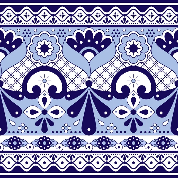 Mexican Talavera Poblana Pottery Vector Seamless Pattern Repetitive Background Inspired — Stock Vector