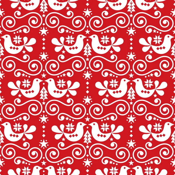 Scandinave Motif Vectoriel Sans Couture Noël Folklorique Motif Floral Répétitif — Image vectorielle