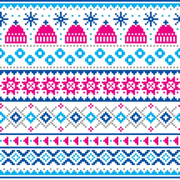 Winter Christmas Fair Isle Style Traditional Knitwear Vector Seamless Pattern — 스톡 벡터