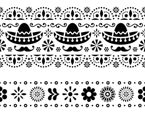 Patrón Vectorial Sin Costuras Mexicano Con Sombrero Bigote Flores Textil — Vector de stock