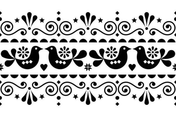 Скандальный Народный Безмордый Векторный Узор Повторяющийся Цветочный Симпатичный Скандинавский Дизайн — стоковый вектор