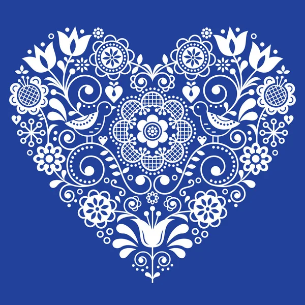 Coeur Scandinave Motif Vectoriel Folklorique Saint Valentin Anniversaire Carte Voeux — Image vectorielle