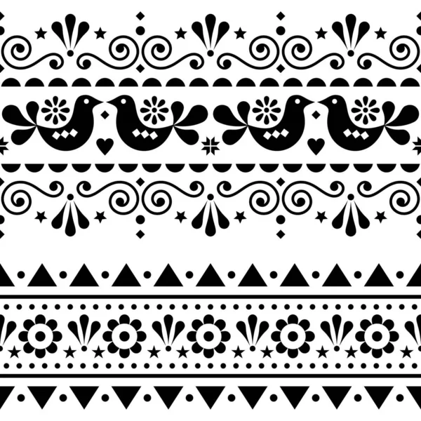 Scandinave Folklorique Vecteur Sans Couture Motif Long Motif Floral Répétitif — Image vectorielle