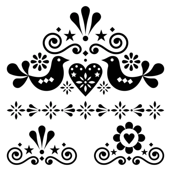 Scandinavian Folk Art Vector Design Set Single Patterns Collection Cute — Stock Vector