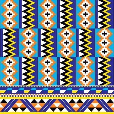 African tribal design Kente nwentoma textiles style vector seamless pattern, retro design with geometric shapes inspired by Ghana traditional cloths. Abstract repetitive design, Kente wedding dress style native to the Akan, Ashanti groups 