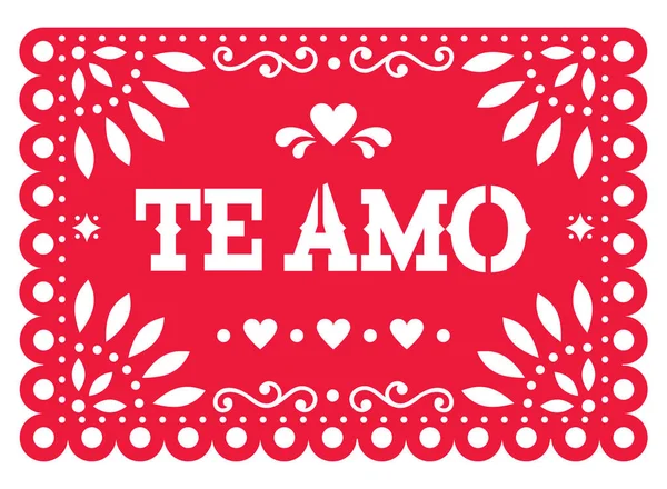 Papel Picado Vector Template Ontwerp Voor Valentijnsdag Rood Amo Mexicaans — Stockvector
