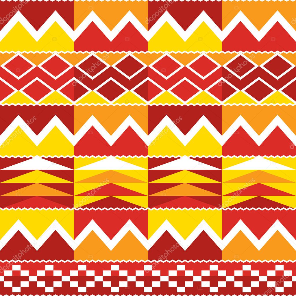 Tribal Kente geometric seamless pattern, African nwentoma cloth style vector design perfect for fabrics and textiles