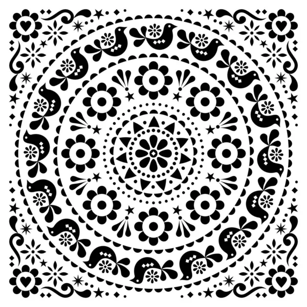 Felicitări Vectoriale Scandinave Privind Designul Invierii Model Floral Mandala Păsări — Vector de stoc