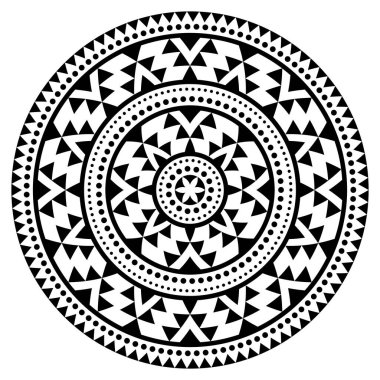 Tribal Aztec mandala vector pattern, bohemian geometric round design in black and white, zen decoration. Mandala illustration  boho style with geometric shapes, monochrome yoga symmetric background
