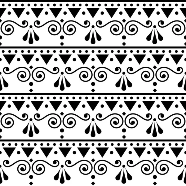 Scandinavian Style Folk Art Seamless Vector Pattern Swirl Flowers Geometric — Stock Vector