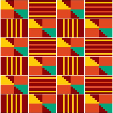 Gana Afrika kabilesi Kente kumaş stili vektör pürüzsüz tekstil deseni, geometrik nwentoma tasarımı yeşil