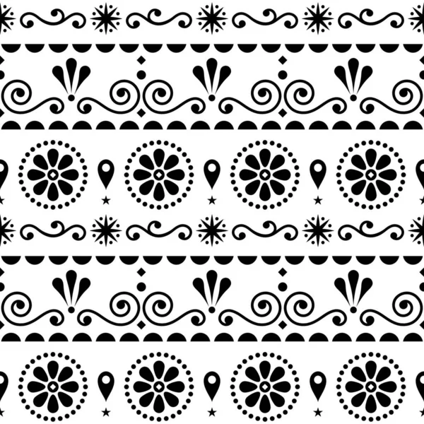 Scandinavian Floral Style Folk Art Seamless Vector Pattern Swirls Flowers — Stock Vector