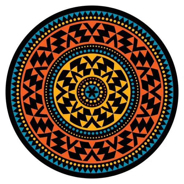 Tribal Aztec Mandala Vektor Mönster Bohemisk Geometrisk Rund Design Svart — Stock vektor