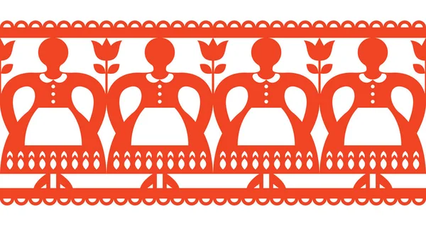 Векторный Рисунок Польского Народного Искусства Женщинами Бесшовный Дизайн Kurpie Papercuts — стоковый вектор