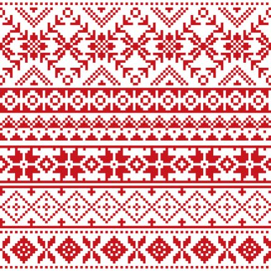 İskoç Fair Isle tarzı geleneksel örgü örme vektör kusursuz desen, retro Shtelands koyu kırmızı kar taneleri ile tekrarlanan dizayn örer. Tekstil sanatı geçmişi İskoç, Büyük Britanya 'nın geleneksel örneklerinden esinlenilmiş.