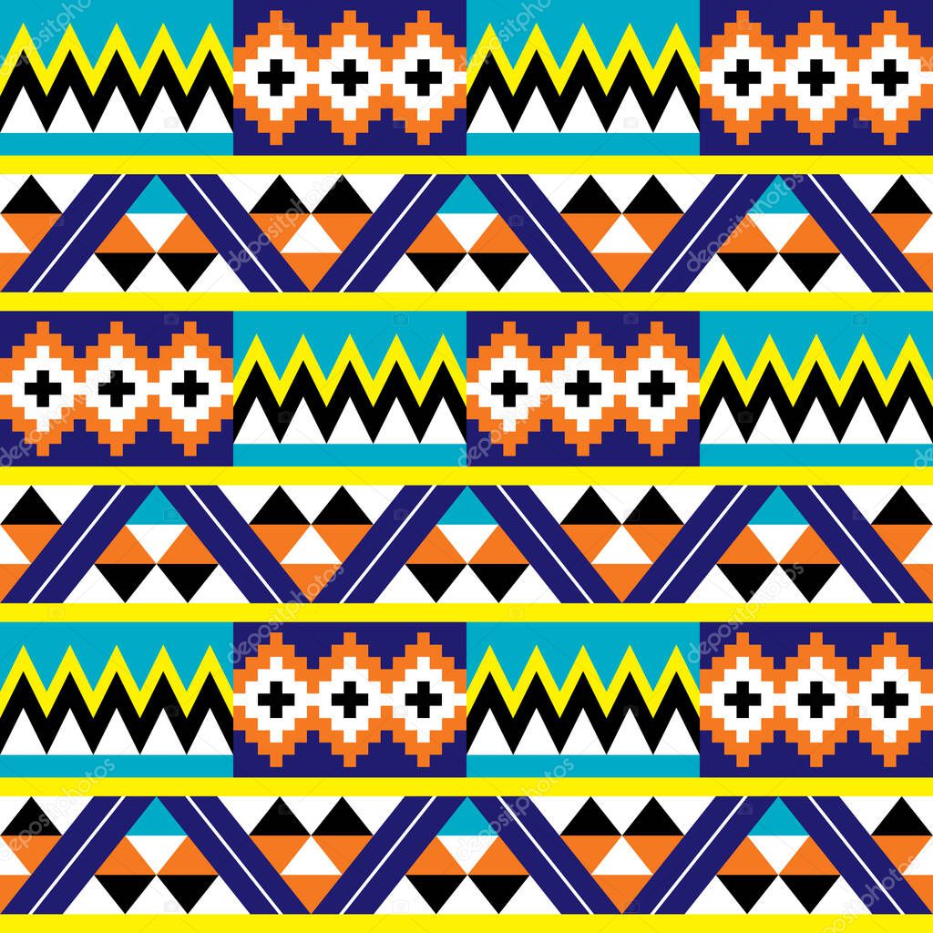 African Kente nwentoma cloth style geometric vector seamless pattern, tradional zigzag repetitive design with abstract shapes inspired by Ghana tribal fabrics or textiles 
