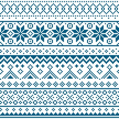 İskoç Fair Adası tarzı geleneksel örgü örme vektörü kusursuz desen, Shetlands kar taneleriyle tekrarlanan dizayn örüyor