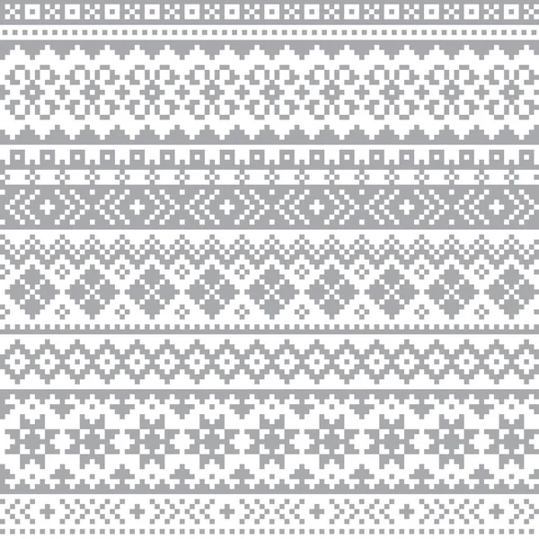 フェア島 シュテルンズニット伝統的なベクトルシームレスなデザイン 白のグレーでスコットランドのレトロなデザイン — ストックベクタ