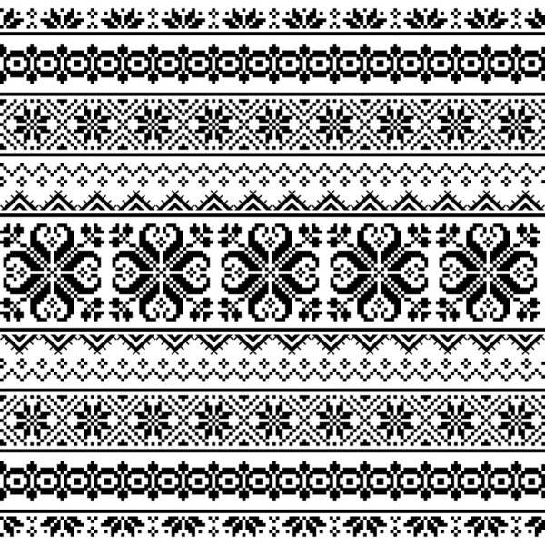 Ukrainian, Belarusian folk art embroidery seamless vector pattern - Vyshyvanka traditional embroidery repetitive design inspired by retro art from Ukraine and Belarus 
