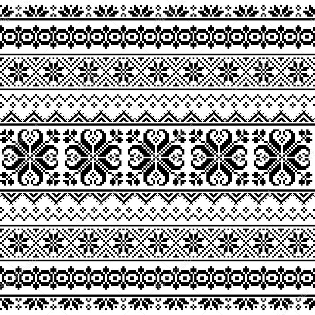 Ukrainian, Belarusian folk art embroidery seamless vector pattern - Vyshyvanka traditional embroidery repetitive design inspired by retro art from Ukraine and Belarus 