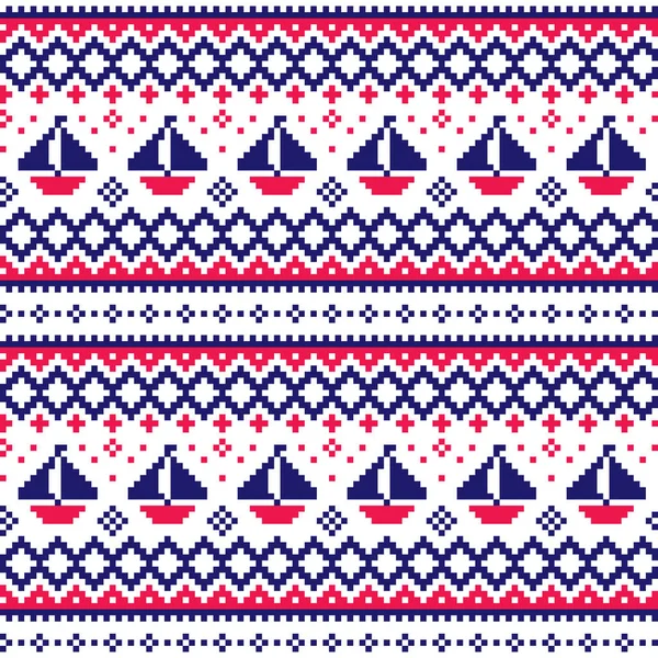 Nautical Scottish Fair Isle Style Traditional Knitwear Vector Seamless Pattern — Stock Vector