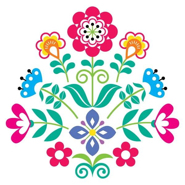 花と北欧の民俗芸術のベクトルパターン 北欧のかわいい民俗ベクトルの挨拶カードのデザイン スウェーデン ノルウェー デンマークからの伝統的な刺繍に触発された自然装飾 — ストックベクタ