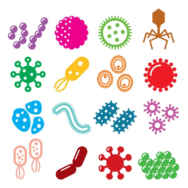 Virus Bakterien Superbug Vektor Icons Set Pandemie Oder Epidemiekonzept Virussymbolsammlung — Stockvektor