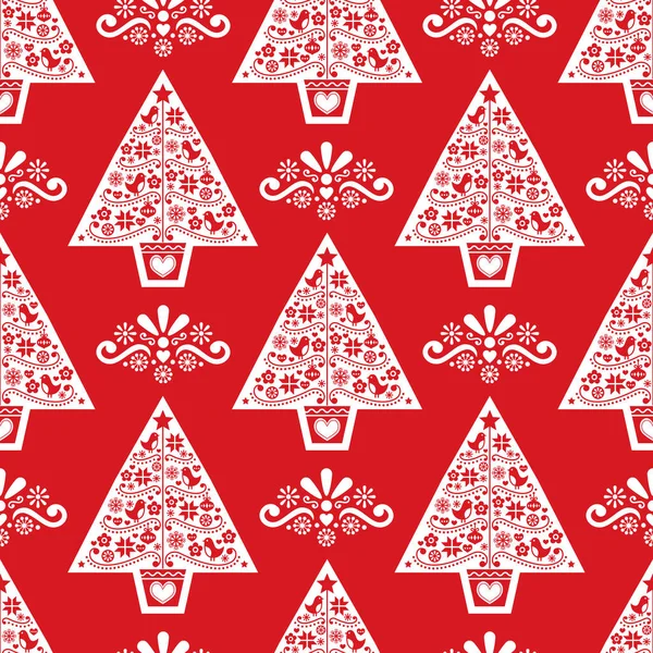 Arbre Noël Art Populaire Vecteur Motif Sans Couture Style Scandinave — Image vectorielle