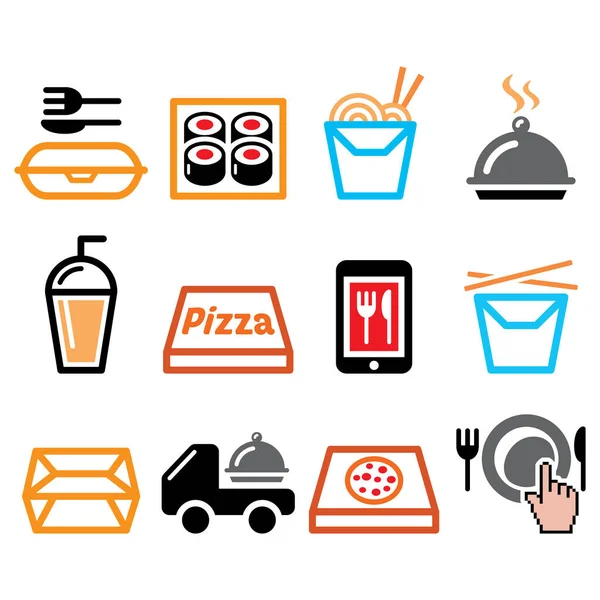 Take Away Box Meal Vector Icons Set Chinese Food Delivery — Stock Vector