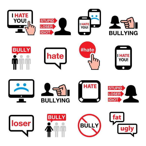 Cyberbullying Intimidasi Online Ikon Vektor Orang Lain Diatur - Stok Vektor