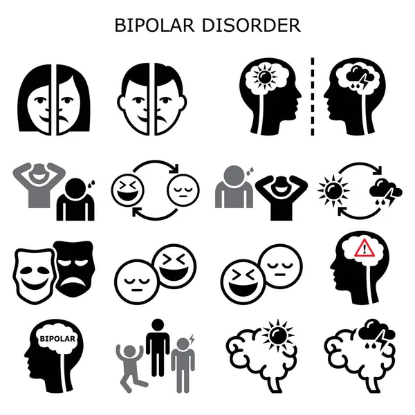 Bipolar Bozukluk Vektör Simgeleri Akıl Sağlığı Konsepti Aşırı Mutluluk Üzüntü — Stok Vektör