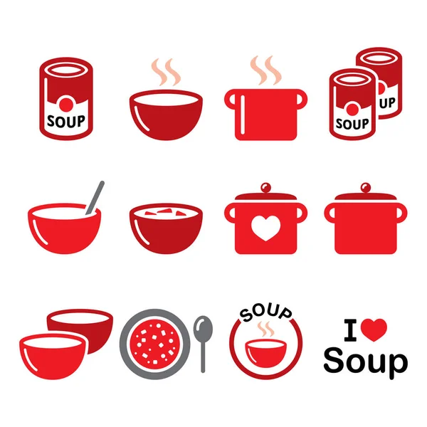 Soup Bowl Can Pot Food Vector Icon Set Cooking Restaurant — Stock Vector