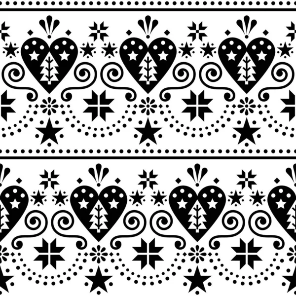 Scandinavian Christmas Folk Art Seamless Vector Pattern Long Horizontal Repetitive — Stock Vector