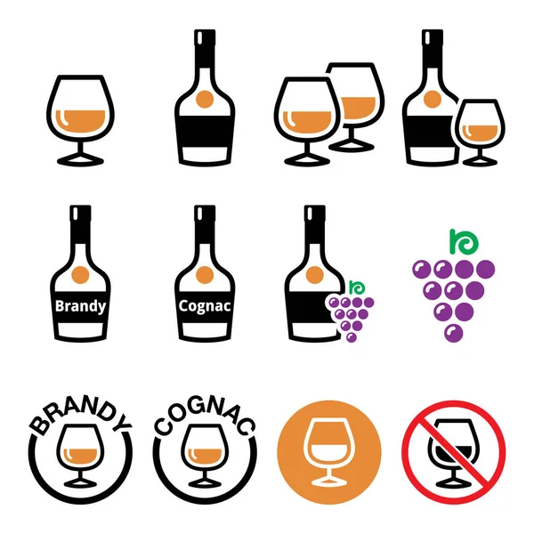 Ikon Warna Vektor Brandy Dan Cognac Ditata Rancangan Alkohol Ditata - Stok Vektor