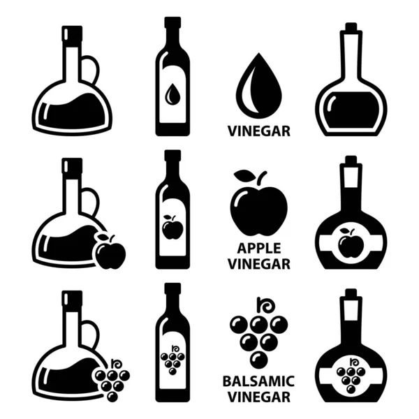 Vinagre Vector Icono Conjunto Vinagre Sidra Manzana Diseño Vinagre Balsámico — Vector de stock